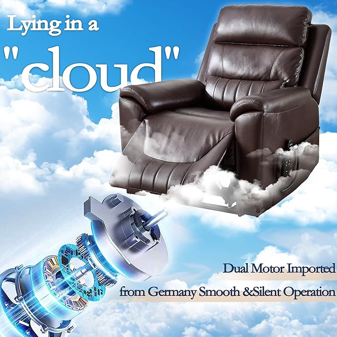 Power Lift Recliner Chair for Elderly People, Dual Motor Lay Flat Recliner with Vibration Massage and Heat, Heavy Duty Motion Mechanism Standing Assistance Reclining Chair, Faux Leather Red Brown