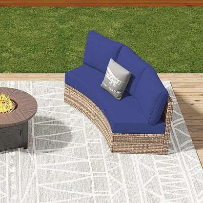 Patio Furniture Sets, 3 Piece Half-Moon Sectional Round Sofa Set, Outdoor Patio Furniture with Cushions for Beach, Pool, Balcony, Blue
