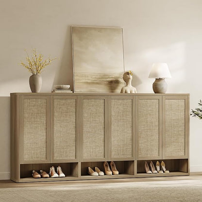 SICOTAS Rattan Shoe Storage Cabinet - Modular Shoe Cabinets with Door Tall Large Shoe Cabinet Storage for Entryway - 31.2" Wide Modular Cabinet for Hallway, Living Room