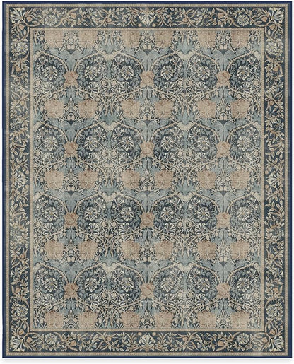 RUGGABLE x Morris & Co Machine Washable Area Rug – Honeysuckle & Tulip Blue 8x10, Stain-Resistant, Non-Slip – Large Rugs for Living Room, Bedroom, Hallway, Entryway & Office–with Cushioned Pad