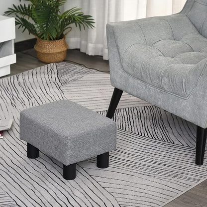 HOMCOM Ottoman Foot Rest, Small Foot Stool with Linen Fabric Upholstery and Plastic Legs, Cube Ottoman for Living Room, Gray