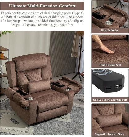 Big Man Power Lift Recliner for Elderly Adults 28 Inch Wide Seat, Lay Flat Lift Chair with Heat Massage, Arm Storage Cup Holders, USB Type C Charging, Oversized Recliner 400 lbs