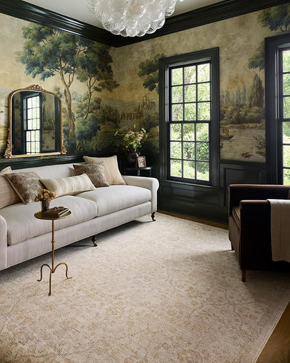 Loloi Chris Loves Julia Palma Collection PLM-01 Ivory/Sand 9'-6" x 13'-1" Fringe Area Rug Vintage Style Boho Living Room Bedroom Carpet