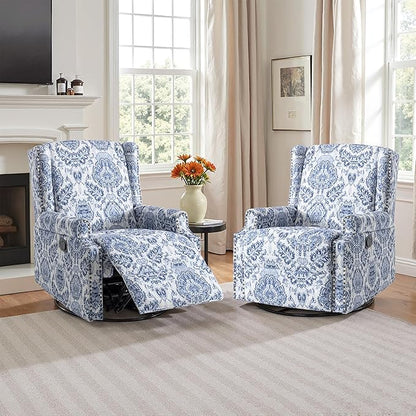 Lumibee Recliner Chairs Set of 2, 360° Swivel Rocker Recliner Chair with Footrest High Back, Comfy Upholstered Glider Rocking Chair for Living Room Bedroom (Navy)