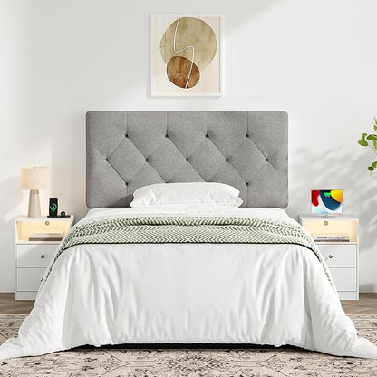Upholstered Twin Headboard, Twin Headboard Only for Bed Frame from 27”-41”, Adjustable Height Twin XL Headboard with Durable Wood Legs, Fabric Bed Headboard in Modern Button Design, Light Grey
