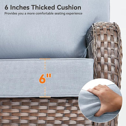 Luxury 6" Outdoor Cushions for Patio Furniture, 24x24x6" Thick Seat Cushion Set of 10, Fade Resistant Couch Chair Replacement Cushions High Density Wicker Chair Cushion w/ Removable Cover Baby Blue