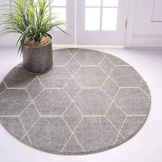 Unique Loom Trellis Frieze Collection Area Rug - Geometric (5' 1" Round Light Gray/Ivory)