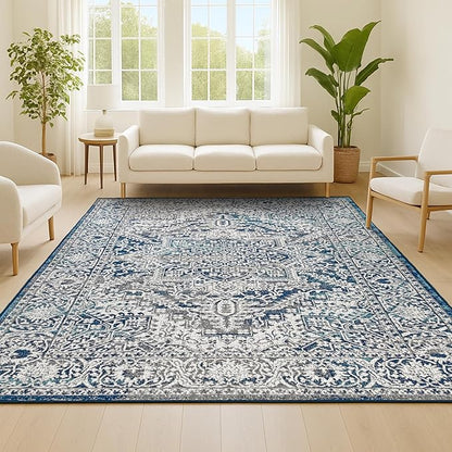 JONATHAN Y Modern Vintage Medallion Navy/Light Gray Indoor Area Rug, 10x13, Country, Floral, Easy-Cleaning for Living Room, Bedroom, Kitchen, Pet Friendly, Non-Shedding (MDP100B-13)