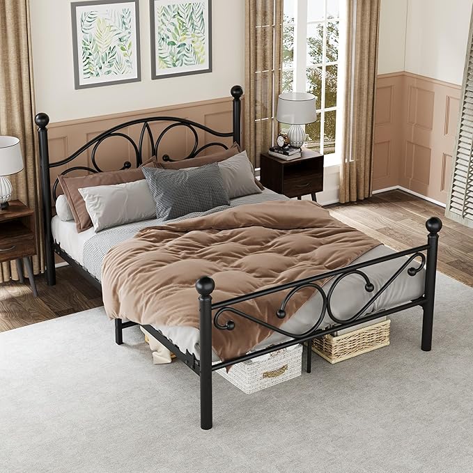 Metal Full Single Bed Frame with Storage Space, 74.8" in Steel Bed Frame with Protective Foot Pads, Strong Bearing Capacity Full Size Bed, Easy Assembly, Underbed Storage Space（40.1 inch）