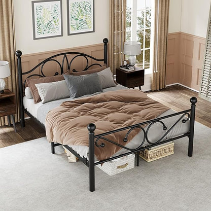 Metal Full Single Bed Frame with Storage Space, 74.8" in Steel Bed Frame with Protective Foot Pads, Strong Bearing Capacity Full Size Bed, Easy Assembly, Underbed Storage Space（40.1 inch）