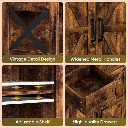 SUPER DEAL Farmhouse Storage Cabinet, Bathroom Floor Cabinet Kitchen Pantry with Doors and Drawers, Hutch Cupboard for Laundry, Living Room, Bedroom, Rustic Brown