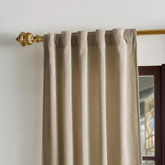 Martha Stewart Naples Chenille Solid Back Tab Window Curtain Panel Pair, 95", Natural