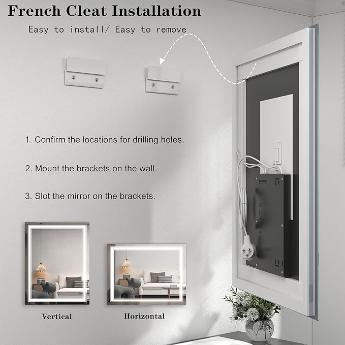 55x36 inch Large LED Mirror for Bathroom, Lighted Vanity Mirror for Wall, Dimmable, Anti-Fog, Shatter-Proof, ETL Listed (Front Lights + Backlit)