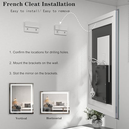 28x32 LED Bathroom Mirror, Lighted Mirror for Bathroom Wall, Backlit and Front lit, Dimmable, Anti-Fog, Shatterpoof, Memory (Horizontal/Vertical)