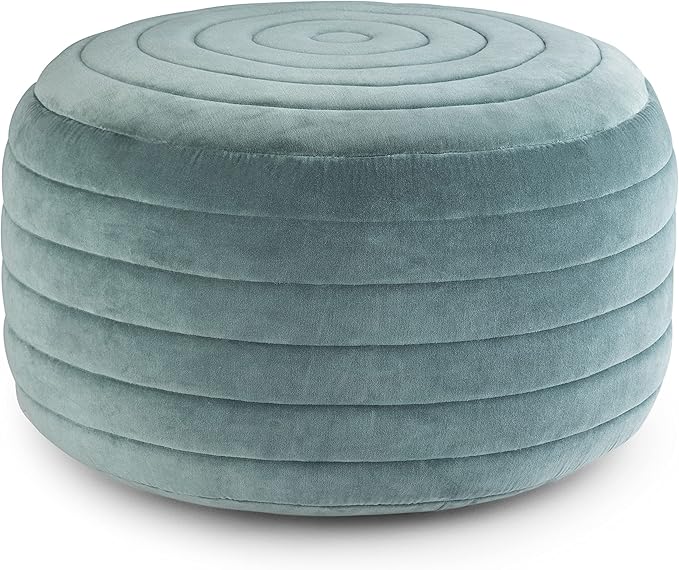 SIMPLIHOME Vivienne Boho Round Pouf in Turquoise Velvet Fabric for the Living Room, Bedroom and Kids Room