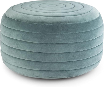 SIMPLIHOME Vivienne Boho Round Pouf in Turquoise Velvet Fabric for the Living Room, Bedroom and Kids Room