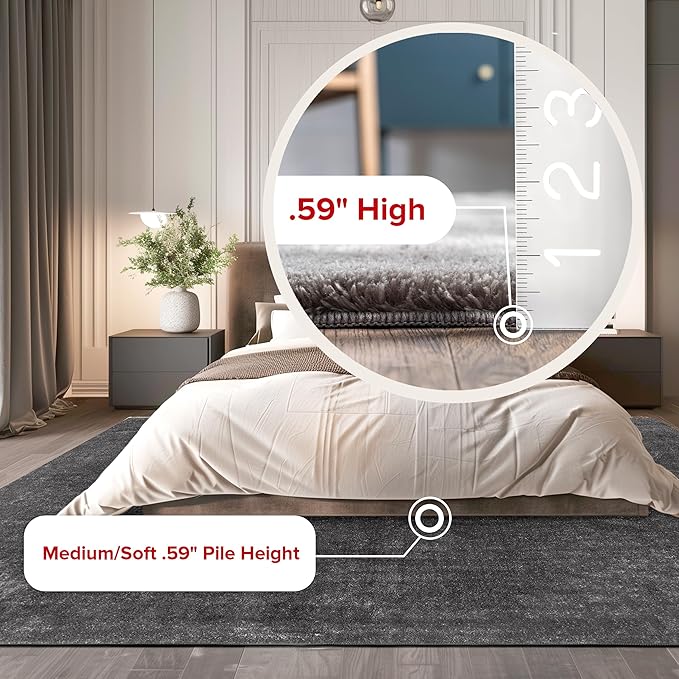 nuLOOM 6' Round Cozy Plush SuperiorWash Area Rug, Machine Washable, Non-Slip, Soft Fluffy Shag Carpet for Living Room Bedroom Kids Room Nursery Home Decor, Loni Grey