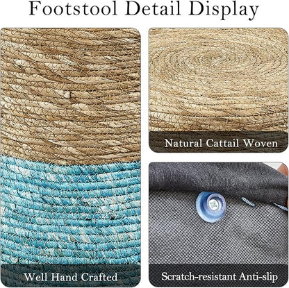 Wimarsbon Ottoman Poof, Natural Seagrass Poufs, Hand Weave Round Footstool, Pouffe Accent Chair, Sitting Braided Footrest W/Jute Cover, Outdoor Ottoman, for Living Room, Bedroom