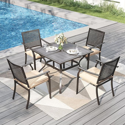 PHI VILLA Outdoor Metal Dining Chairs Set of 2, Black Wrought Iron Stackable Chairs with Cushions, Heavy-Duty Seating Furniture for Patio, Deck, Yard, Porch
