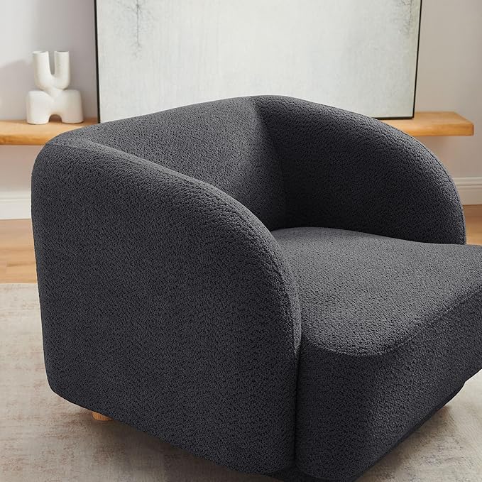 VANOMi Oversized Living Room Chair, Modern Comfy Accent Barrel Chairs, Single Sofa Chair with Wood Legs, Upholstered Armchair for Bedroom, Office, Waiting Room (Dark Gray)