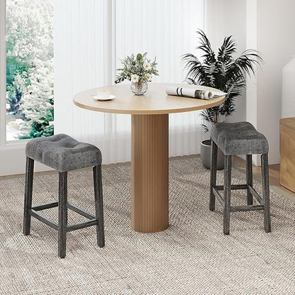 COSTWAY Wooden Saddle Stools Set of 4, 24-inch Counter Height Upholstered Backless Bar Stools with Solid Rubber Wood Legs, Padded Seat, Farmhouse Dining Chairs for Kitchen Island, Cafe, Grey