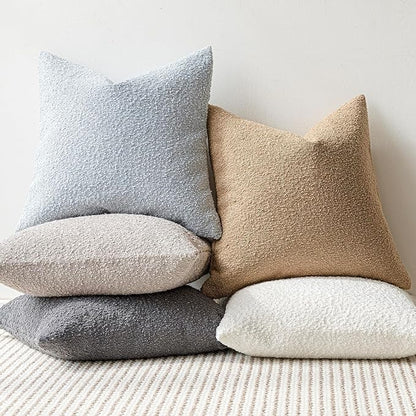 Foindtower Set of 2, Decorative Textured Boucle Throw Pillow Covers Accent Solid Pillow Cases Neutral Soft Cozy Couch Cushion Case for Chair Sofa Bedroom Living Room Home Decor 26 x 26 Inch Light Blue