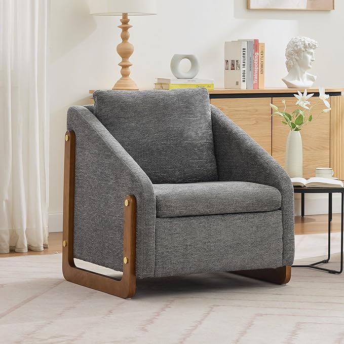 Modern Upholstered Armchair with Wooden Frame, 29" W x 29" D x 29" H, Light Gray Chenille Fabric, Living Room Accent Chair (Grey)