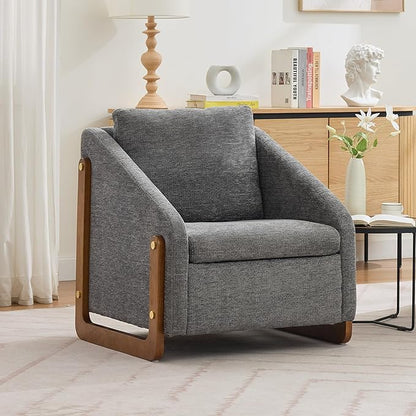 Modern Upholstered Armchair with Wooden Frame, 29" W x 29" D x 29" H, Light Gray Chenille Fabric, Living Room Accent Chair (Grey)