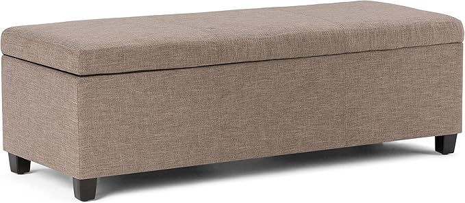 SIMPLIHOME Avalon 48 inch Wide Contemporary Rectangle Storage Ottoman Bench in Fawn Brown Linen Look Fabric, Assembled, for the Living Room, Entryway and Family Room