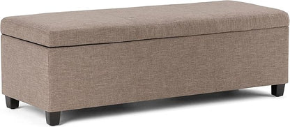 SIMPLIHOME Avalon 48 inch Wide Contemporary Rectangle Storage Ottoman Bench in Fawn Brown Linen Look Fabric, Assembled, for the Living Room, Entryway and Family Room