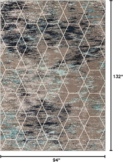 Unique Loom Trellis Frieze Collection Area Rug - Geometric (8' x 11', Blue Multi/ Ivory)