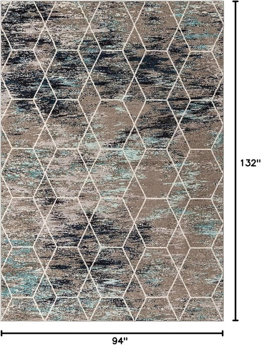 Unique Loom Trellis Frieze Collection Area Rug - Geometric (8' x 11', Blue Multi/ Ivory)