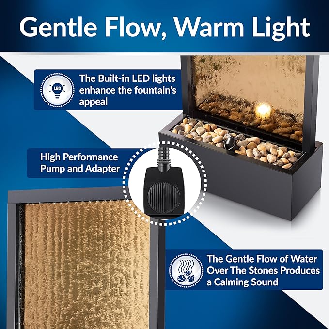 Alpine Corporation | 72"H Indoor/Outdoor Mirror Waterfall Floor Fountain — LED Lights & River Stones — Elegant Bronze Finish for Home, Office, Patio & Entryway Décor