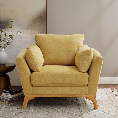 VANOMi Large-Sized Accent Chair, Thick Cushion Bedroom Reading Chair, Comfortable Living Room Single Sofa, Linen Yellow