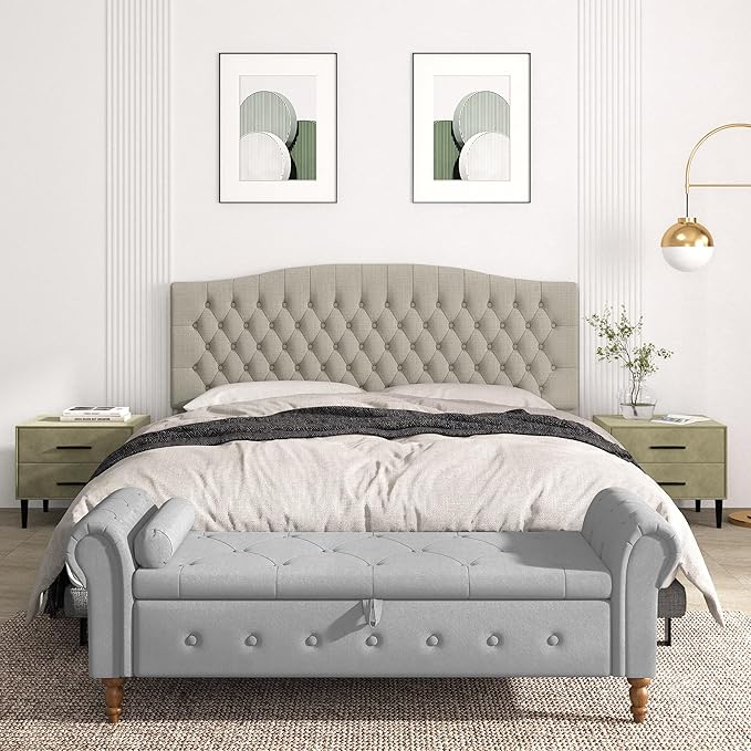 King Headboard Only, Upholstered Headboard King for Adjustable Bed Linen Tufted Calking Size Wall Mounted Head Board with Solid Wood Legs Head Board, Linen