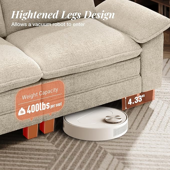 L-Shaped Cloud Modular Sofa Set, 4-Piece Double Loveseat Sectional w/Deep Seat & Removable Arms, Plush Chenille for Living Room - Beige