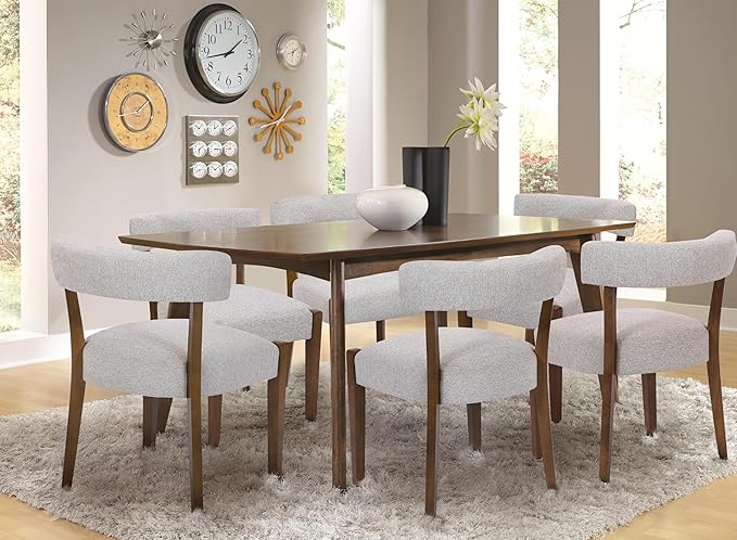 Modern Dining Chairs Set of 2, Walnut Upholstered Kitchen & Dining Room Chairs, Mid Century Modern Wooden Dining Chairs Oversized Sturdy Rounded Chairs Curved Back, Beige Fabric