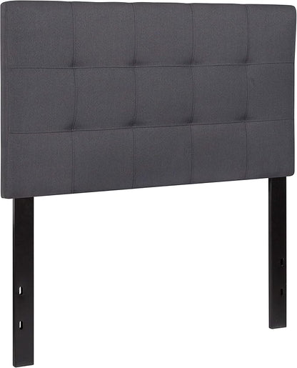 EMMA + OLIVER Quilted Tufted Upholstered Twin Size Headboard in Dark Gray Fabric