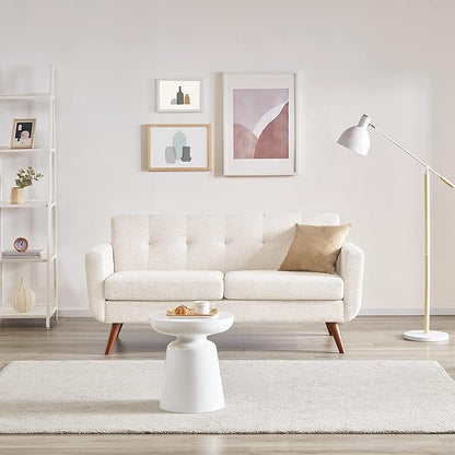 Tbfit Loveseat Sofa, 65" W Mid Century Modern Love Seat Couches for Living Room, Button Tufted Upholstered Small Sofa Couch for Bedroom, Beige
