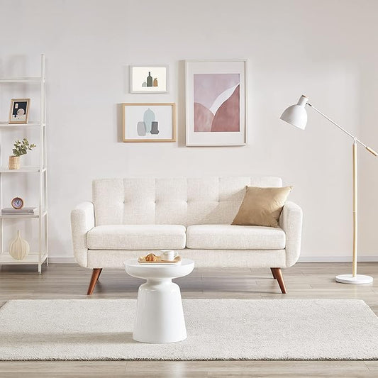 Tbfit Loveseat Sofa, 65" W Mid Century Modern Love Seat Couches for Living Room, Button Tufted Upholstered Small Sofa Couch for Bedroom, Beige