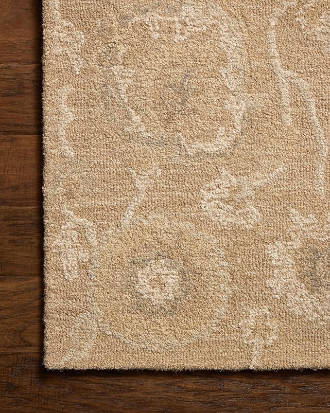 Loloi Chris Loves Julia Dorothea Collection DRT-01 Sand/Pebble 7'-9" x 9'-9" Area Rug Wool Neutral Floral Living Room Bedroom Carpet
