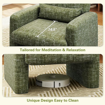 LSSPAID Modern Accent Chairs, Chenille Fabric Armchairs for Living Room, Comfy Upholstered Leisure Single Sofa Chair with Lumbar Pillow for Bedroom, Balcony, Office (Green, Set of 2)