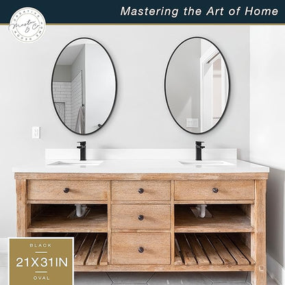 MCS Master & Co. Modern Metal Large Wall Mirror, Minimalist Home Decor Oval Mirror for Living Room, Bedroom, or Bathroom, 21 by 31 Inch, Black