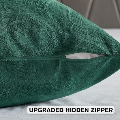 FUTEI Christmas Dark Green Velvet Throw Pillow Covers 22x22 Inch Set of 2,Soft Embossed Leaf-Relief Textured Cushion Cases,Natural Home Decor for Couch Living Room