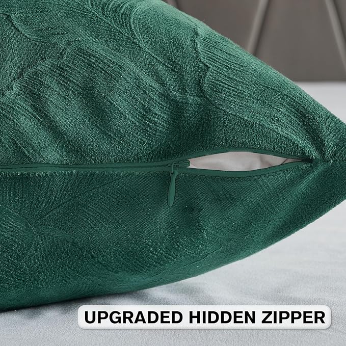 FUTEI Christmas Dark Green Velvet Throw Pillow Covers 24x24 Inch Set of 2,Soft Embossed Leaf-Relief Textured European Cushion Cases,Natural Home Decor for Couch Living Room