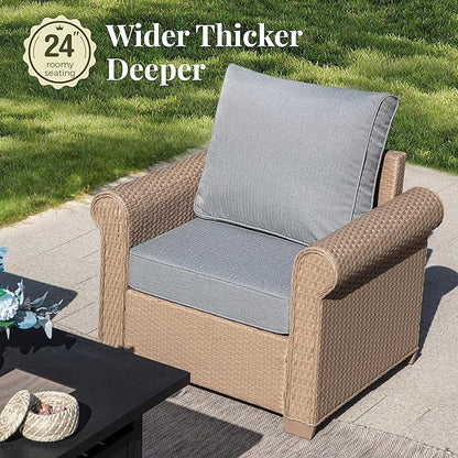 Patio Furniture Set 6 pcs, Wicker Outdoor Patio Furniture, 3-Seat Sofa, 2 Single Chairs, 2 Ottomans and Coffee Table, Rattan Patio Conversation Set for Backyard Deck, Grey