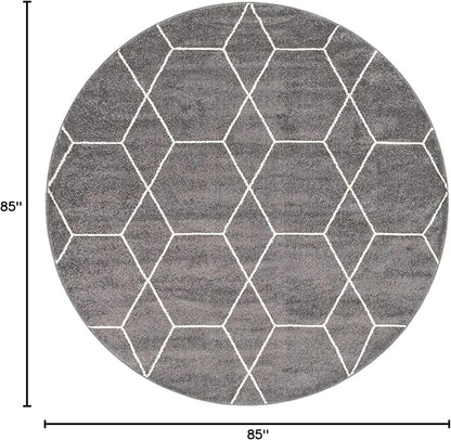 Unique Loom Trellis Frieze Collection Area Rug - Geometric (7' Round, Dark Gray/ Ivory)