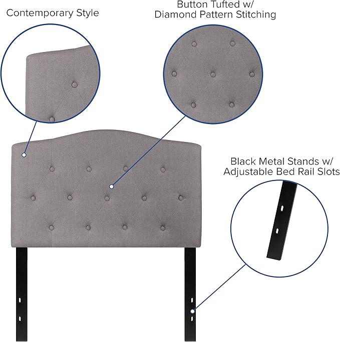 BizChair Arched Button Tufted Twin Size Headboard in Light Gray Fabric