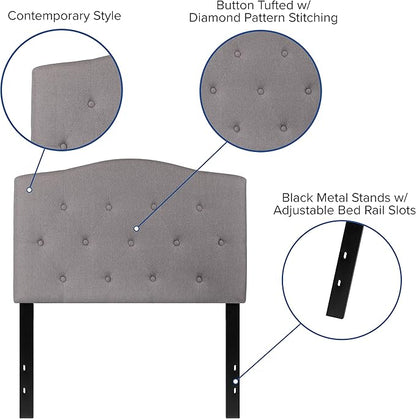 BizChair Arched Button Tufted Twin Size Headboard in Light Gray Fabric