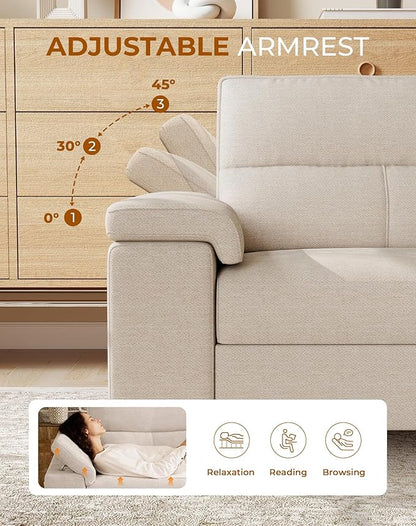 71.25" L Shaped Sectional Couches for Living Room, Deep Seat Sofa with Big Storage Ottoman & 8”Cushion, Comfy 2-Seater Chenille Loveseat, Convertible Armrest, Removable Cover for Small Space(Beige)